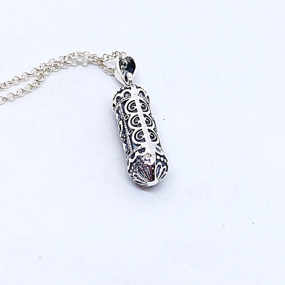 Ornate Mezuzzah Sterling Silver on Rolo Chain, Unisex, NEW, 15”-33”, Gift Boxed - Picture 3 of 8